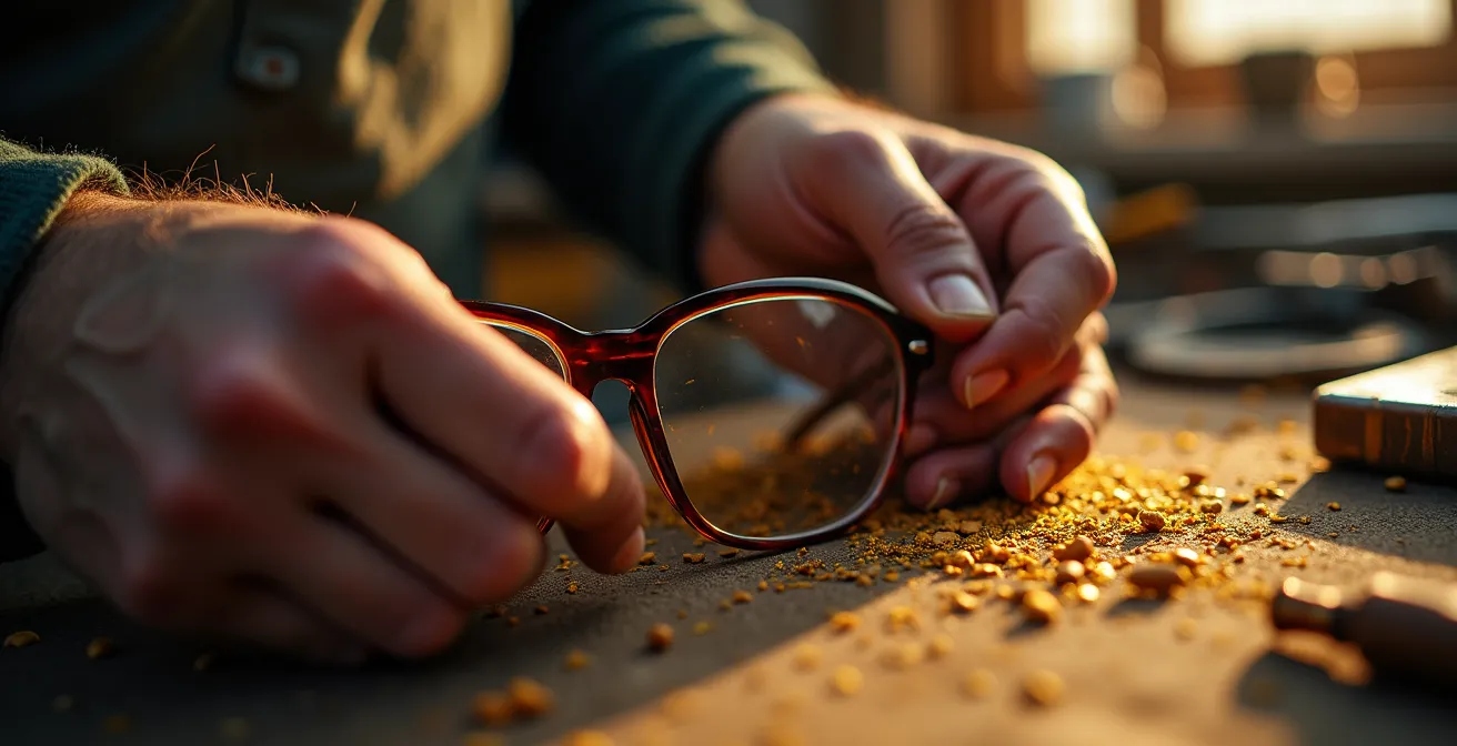 Mains d'artisan travaillant l'acétate dans un atelier italien traditionnel